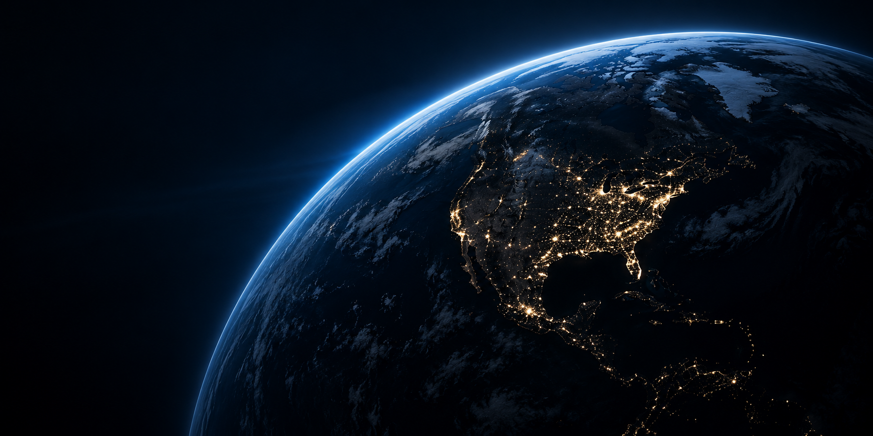 La Terre nocturne vue de l’espace, centrée sur l’Amérique du Nord